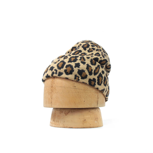 Leopard cuff beanie